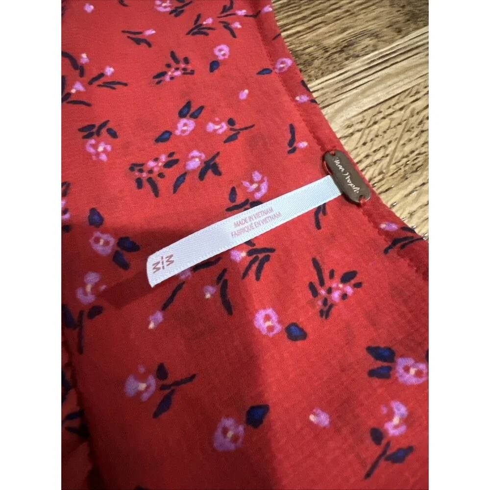 Free People Lolita Smocked Red Floral Top Women’s Medium Blouse Boho Chic Casual